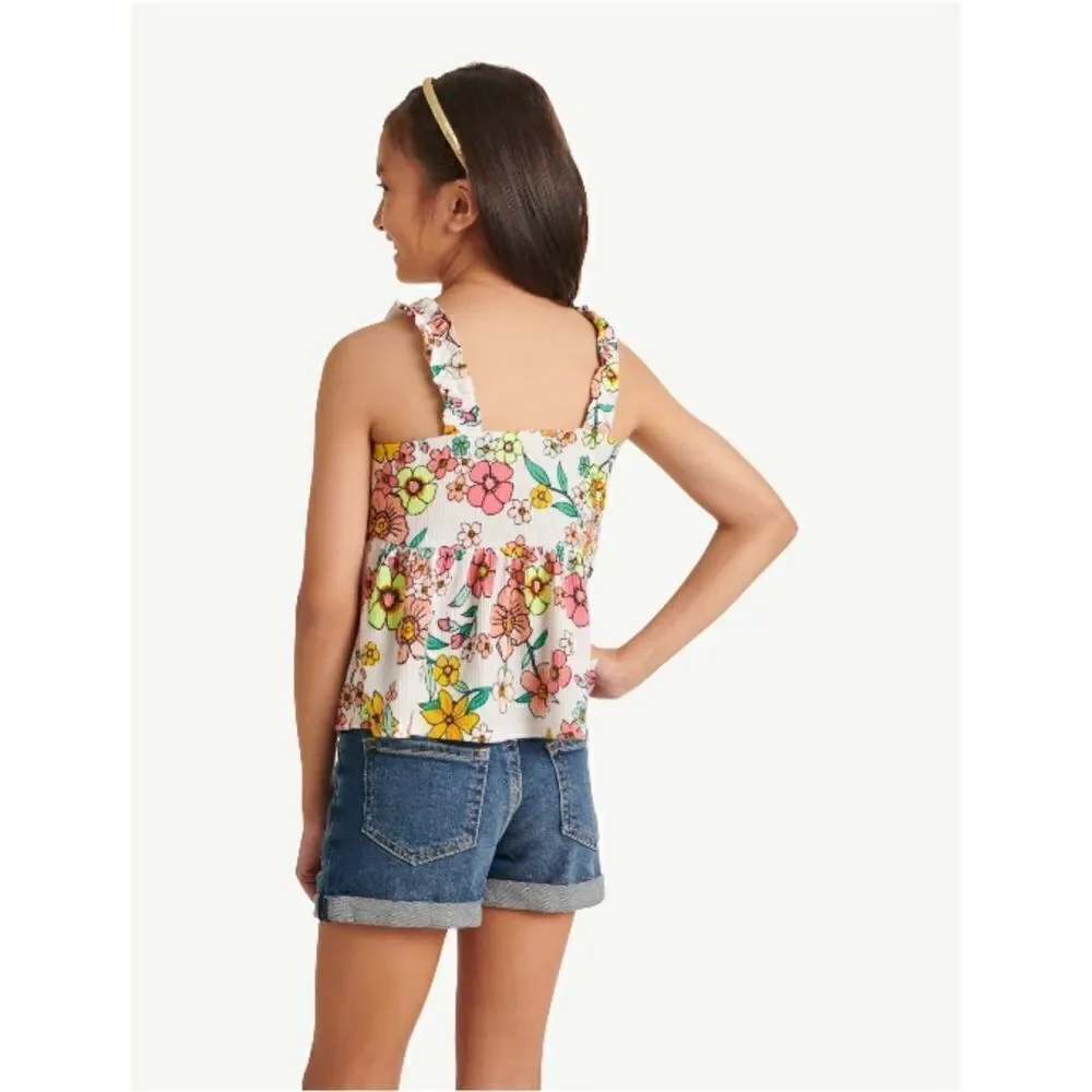 Justice Girl's Ruffle Strap Flowy, Knit Lace Up Babydoll & Bandana Top 16 XLP
